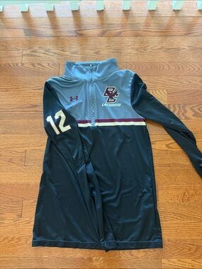 Under Armour Black and Gray Lacrosse Quarter-Zip Pullover with Maroon Stripe